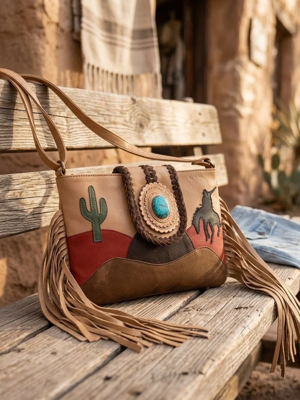American Darling Desert Spirit Fringe Crossbody with turquoise concho element